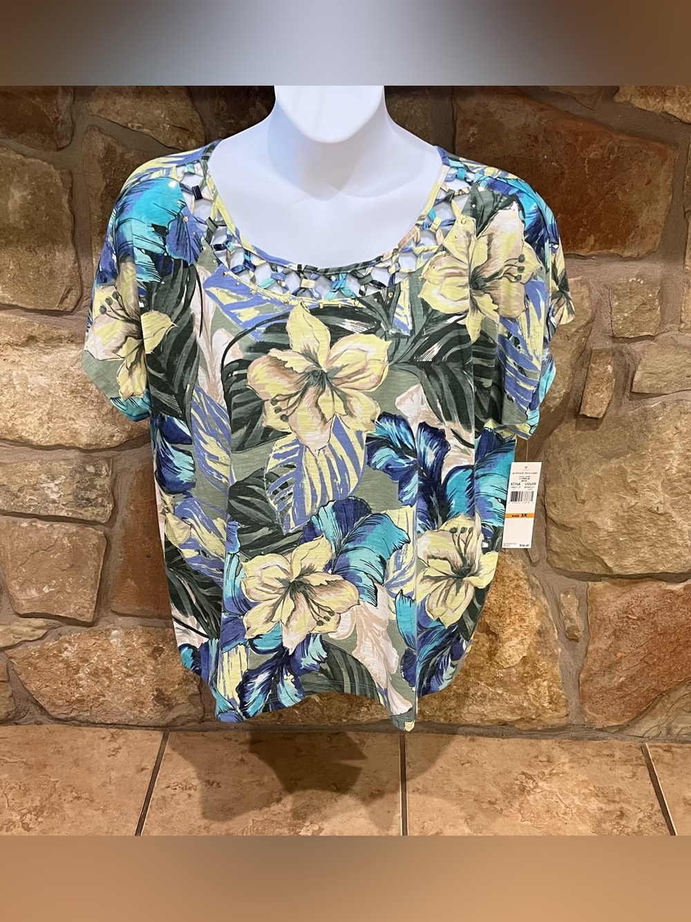 NEW Alfred Dunner Blouse Womens 3X Tropical Floral Botanical Hawaiian Vacay NWT